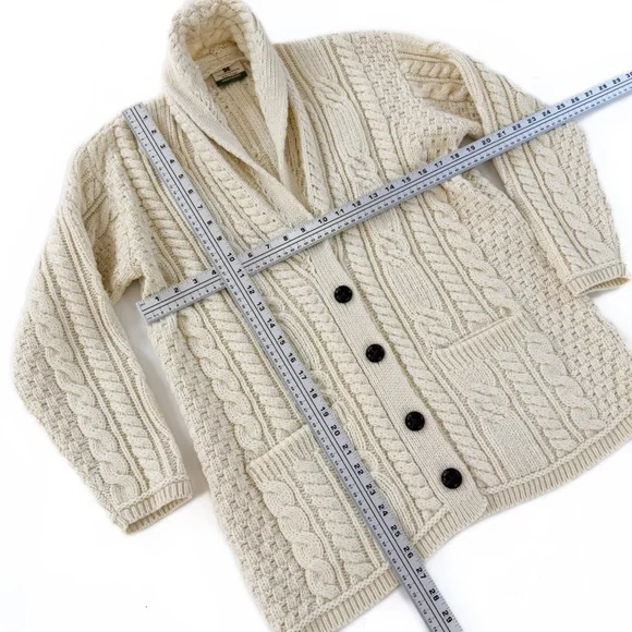 Carraig Don Sweater Womens XXL Ivory Cableknit Fisherman Shawl Collar Irish Wool - Picture 2 of 5